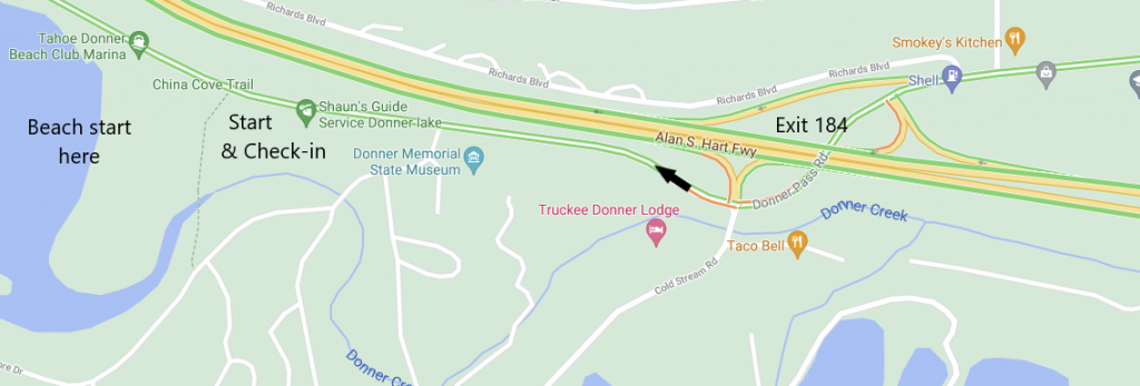 Overview map to Donner Lake Swim start