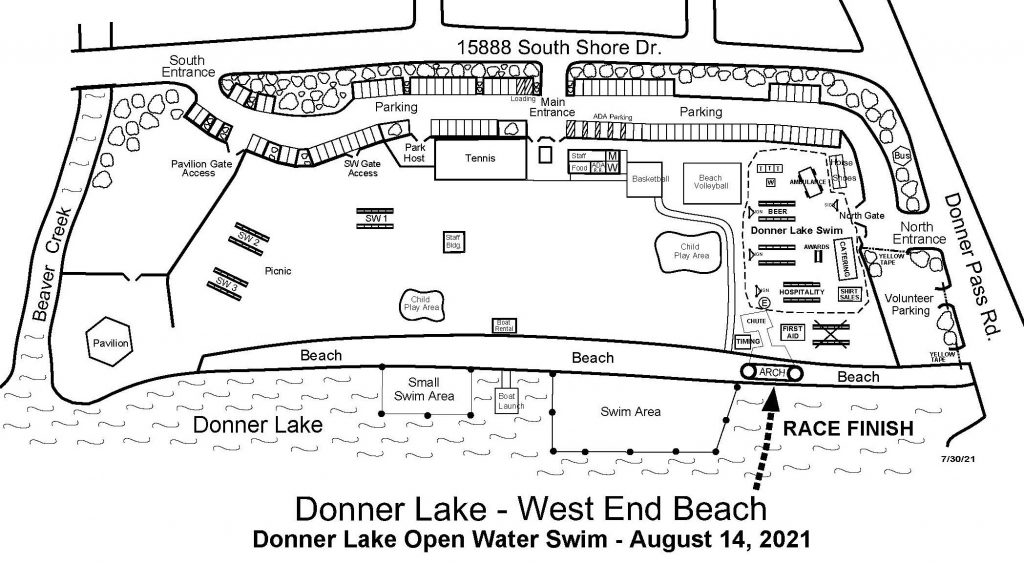 Detail map of Donner Lake Swim race finish area